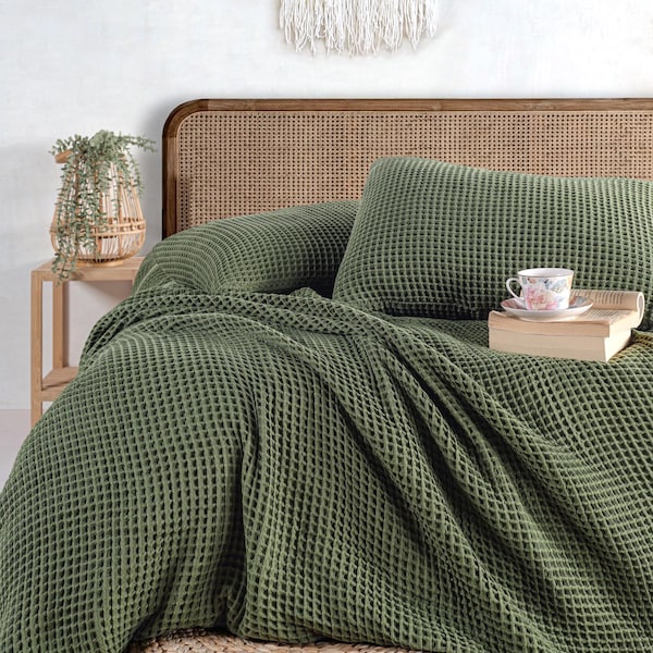 Cotton Waffle Blanket, King Bed Cover, Soft Bedspread, Organic Waffle Blanket, Premium Bedding