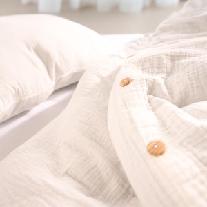 Muslin Bridal Bedding Set, Elegant Gauze Duvet Cover, Breathable Farmhouse Quilt Cover