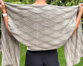 Textured Rectangular Shawl Knitting Pattern: Reversible Cable Knit Wrap (PDF Pattern)