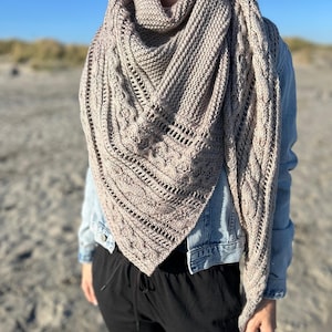 Triangle Shawl Knitting Pattern - Asymmetrical Wrap PDF - Textured Intermediate Knit Shawl Pattern - Seascape Shawl
