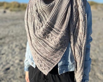 Triangle Shawl Knitting Pattern: Asymmetrical Cable Knit Wrap (PDF Pattern)