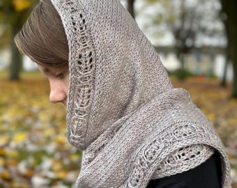 Textured Hooded Shawl Knitting Pattern: Delicate Lace Wrap Hood (PDF Pattern)