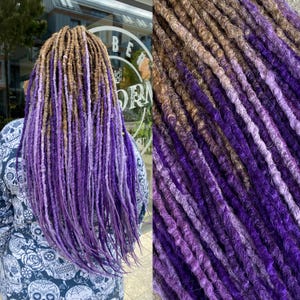 Custom Synthetic Crochet Dreadlocks Hair Extensions Light Brown to Purple Ombre Textured Hypoallergenic Extra Soft and Save Unisex Dreads