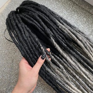 Custom Synthetic Crochet Dreadlocks Hair Extensions Black to Gray Ombre Smooth Texture Hypoallergenic Extra Soft and Save Unisex Dreads