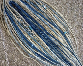 Handmade Blonde & Blue Synthetic Dreadlock Extensions: Boho Festival Hair