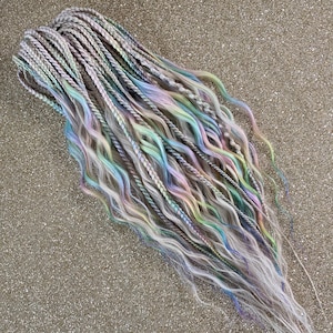 Pastel Rainbow Synthetic Wavy Dreadlocks with Braids – Brushable Unicorn Hair Extensions SE or DE Set