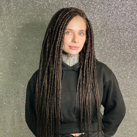 Dark Chocolate Brown Synthetic Crochet Dreadlocks Handmade Hair Extensions with Braids Lumpy Texture Hypoallergenic Extra Soft and Save