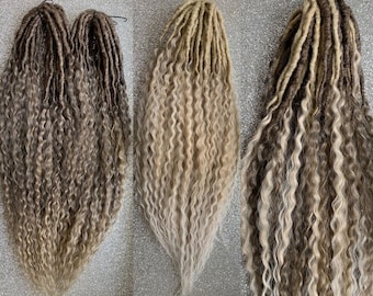 Synthetic Curly Dreadlocks Brown Blonde Ombre Hair Extensions, Hypoallergenic Extra Soft Locs