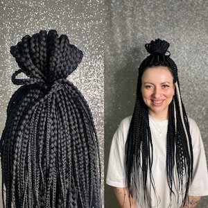 Black Synthetic Braids Hair Extensions Hypoallergenic Extra Soft and Save Three-strands Simple Braids