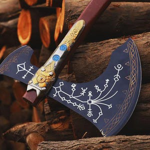 HandForged Norse-Inspired Viking Axe | Rustic Collectible Axe for Cosplay, Display & Gifts | Handmade Kratos Viking Axe Replica | Buy Kratos