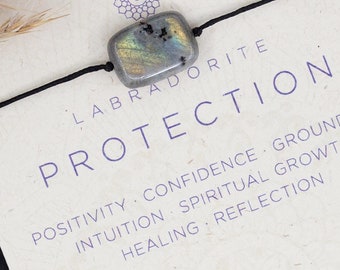 Labradorite Cord Crystal Bracelet / Gift for Men & Women / Spiritual Jewelry / Protection Gemstone / Healing Crystal