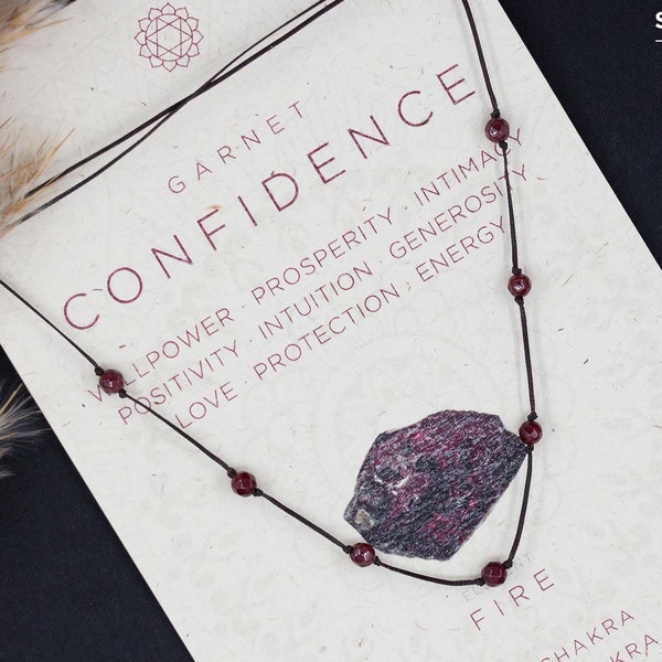 Elegant Garnet crystal cord necklace. Heart Chakra jewelry for yoga or everyday wear