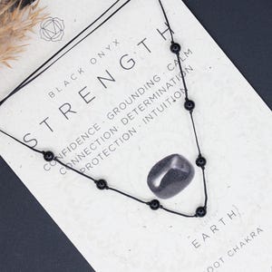 Black Onyx crystal necklace /Spiritual jewelry /Root chakra /Grounding/Inner strength/Elegant black stone jewelry/Black cord beaded necklace