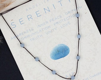 Elegant Angelite necklace. A Mother’s Day gift, with natural crystals for calm and serenity