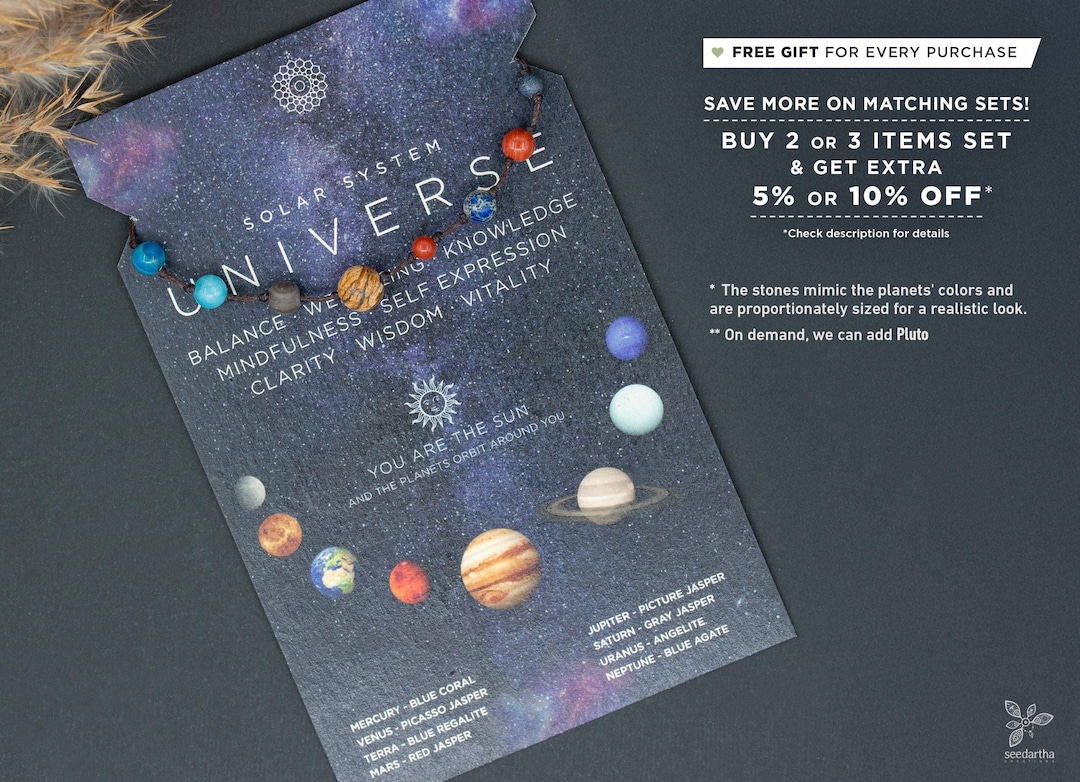 Solar System Rotation Gift Solar System Bracelet. Space Lover Gift With Realistic Planets Stones ...