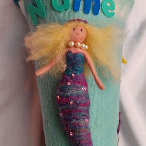 School cone, candy cone felted with mermaid, fish, seahorse and starfish