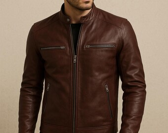 Vintage 1950s Leather Biker Motorcycle Jacket Talon Zipper