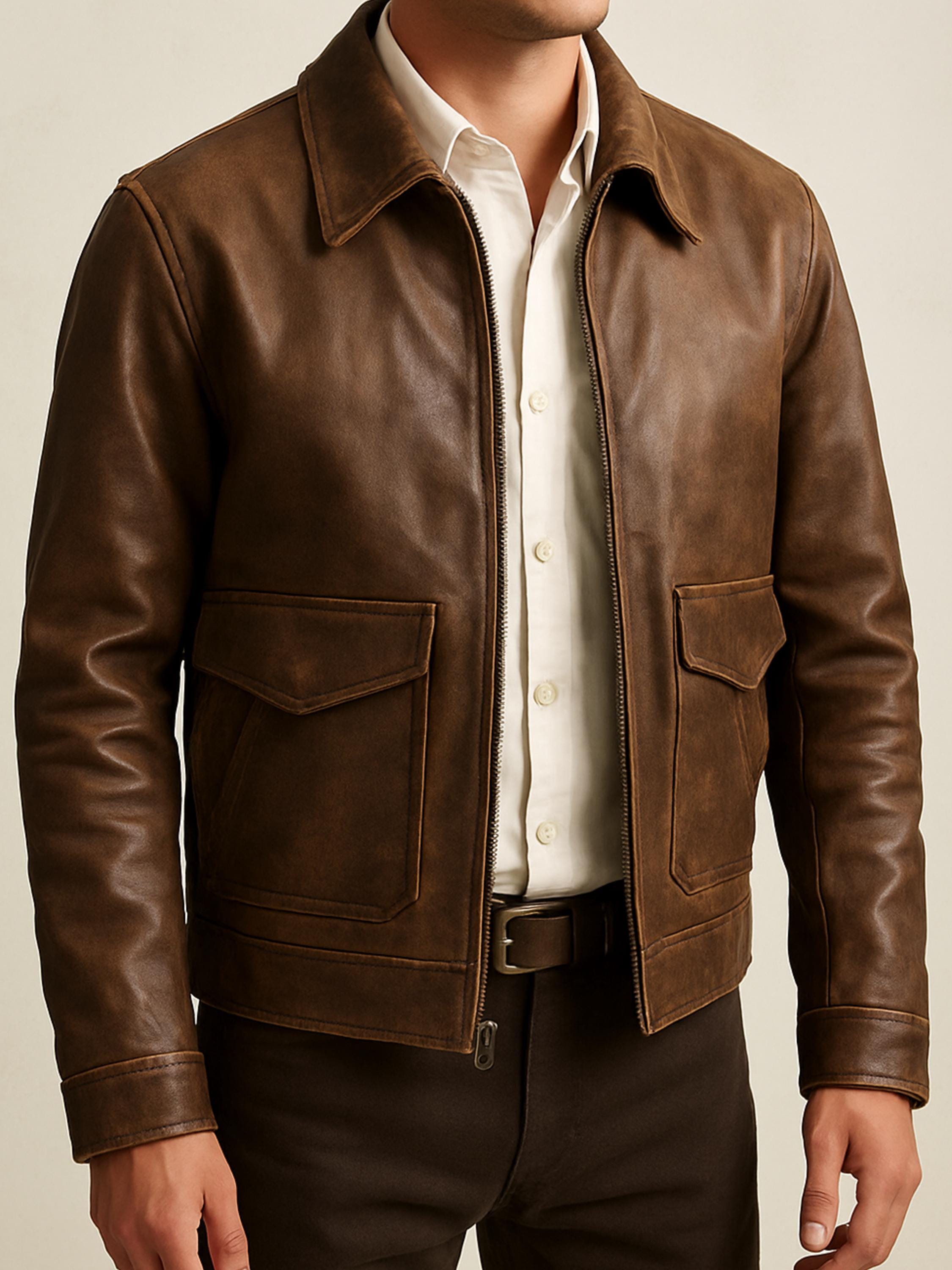 Indiana Jones Leather Jacket – Brown Adventurer's Coat | Distressed Explorer Style | Movie Replica | Cosplay Costume | Mens Vintage Jacket