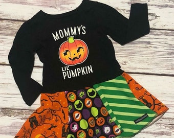 Size 18/24 m, Mommy's Little Pumpkin Upcycled Knit Dress, ready to ship, Halloween