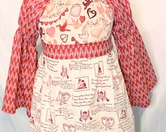 Size 6 Valentine's Day Girls Top, Peasant Top : Vintage Valentine, ready to ship