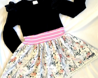 Size 4T, To Paris with Love, mixed fiber twirl dress, ready to ship