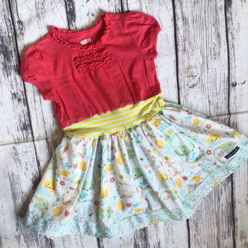 Size 5t, Spring Animals on the Farm Easter dress, mixed fiber twirl dress, ready to ship image 1