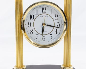 Vintage Seiko Quartz Desk Mantel Clock Japan Gold Tone Face