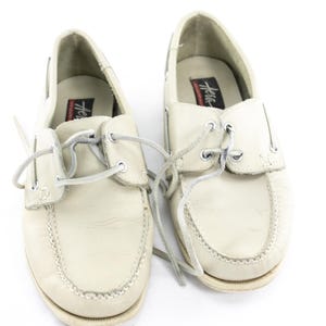Vintage Aero Off-White Leather Deck Shoes | Men&#39;s Hand Sewn Boat Shoes Size 9.5 USA