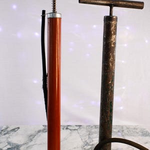 Vintage Bicycle Floor Pumps Set BikeXtras Red Pump Green Metal Pump Lot image 2