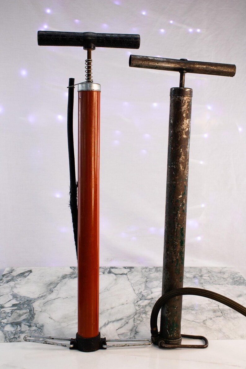 Vintage Bicycle Floor Pumps Set BikeXtras Red Pump Green Metal Pump Lot image 2