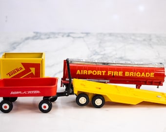 Vintage Toy Lot Yat Ming Airport Fire Brigade Tonka Trailer Dairy Queen Wagon