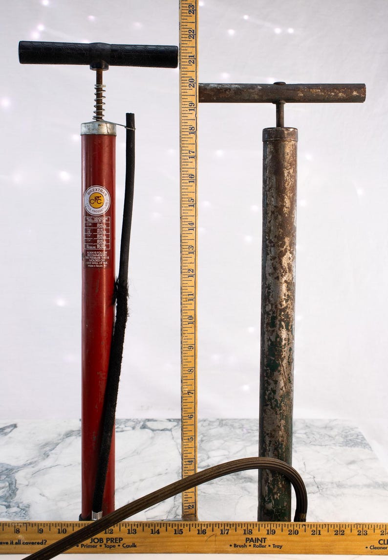 Vintage Bicycle Floor Pumps Set BikeXtras Red Pump Green Metal Pump Lot image 4