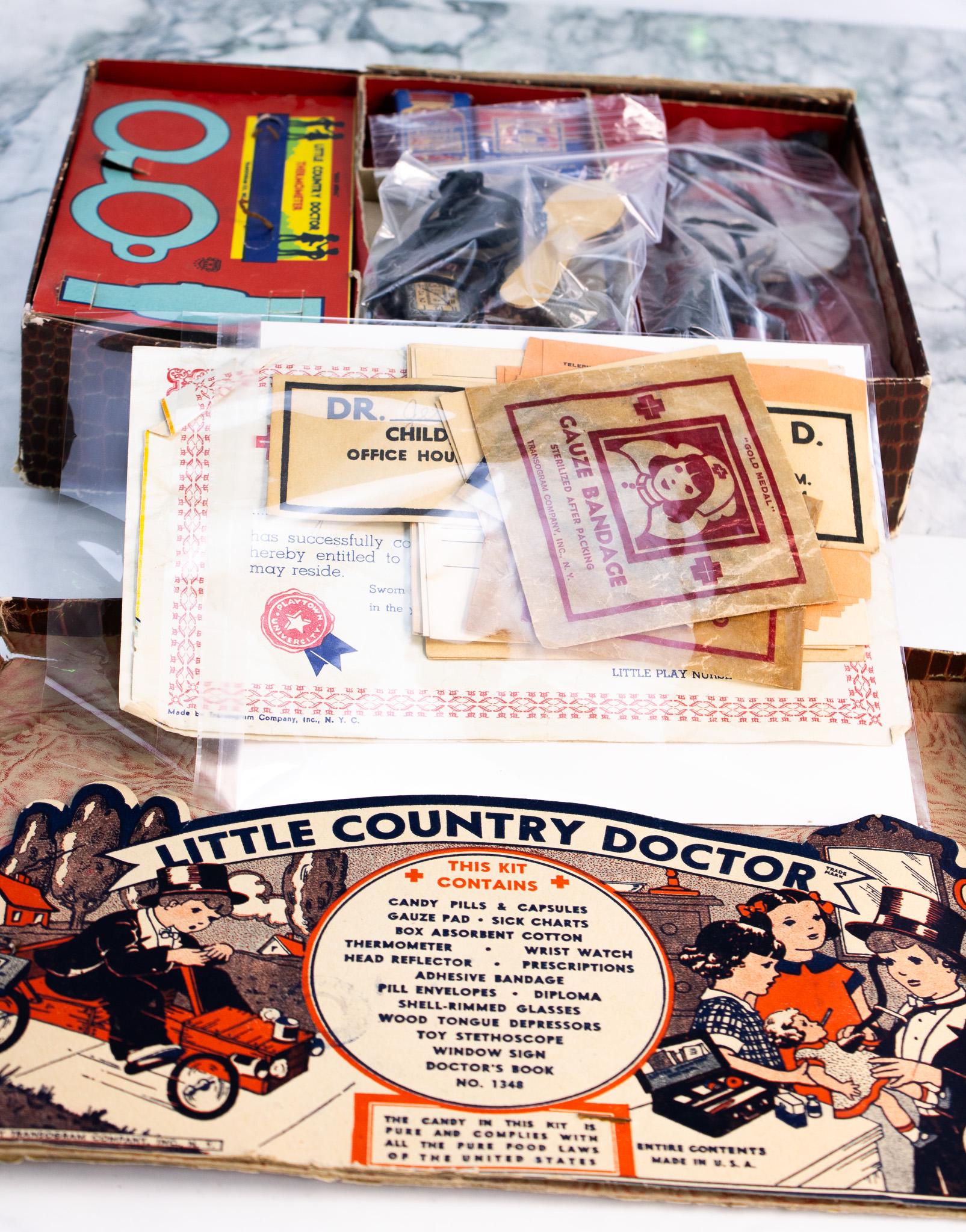 1940 Little Country Doctor Kit - Transogram Toy Medical Set USA Pretend ...