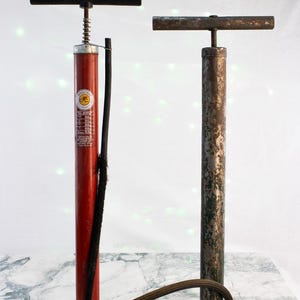 Vintage Bicycle Floor Pumps Set BikeXtras Red Pump Green Metal Pump Lot image 3