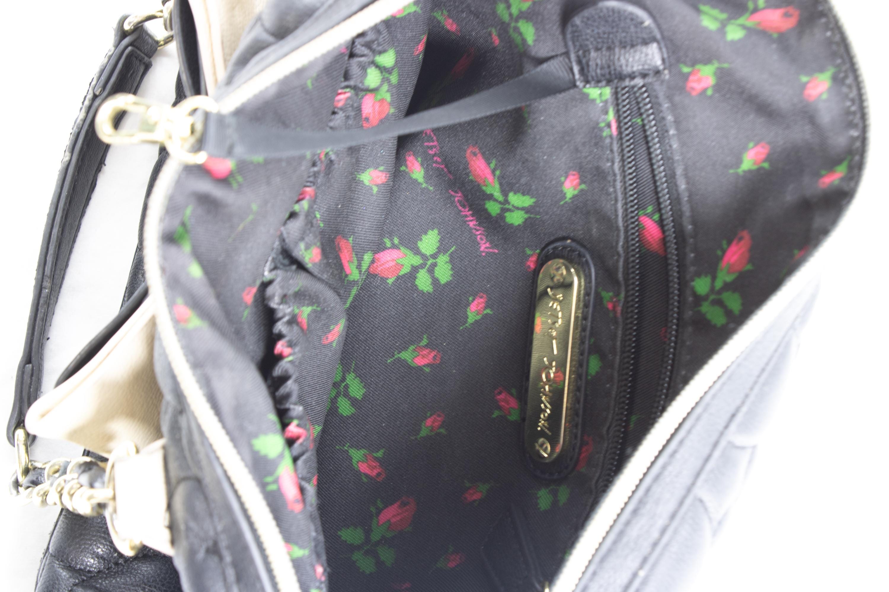 Betsey Johnson Black & White Hearts & Stripes Two Compartment Backpack. Betsey Johnson Black Heart Quilted Satchel: Punk Sweetheart  main image 2