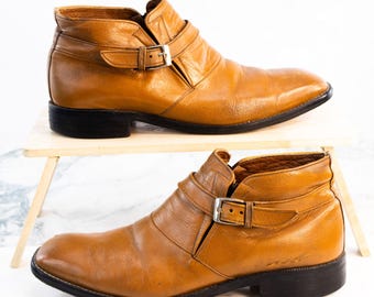Italian Cognac Leather Buckle Boots Mens 11 Handmade Dress Boots