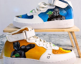 Custom Hand-Painted Nike AF1 Mid Mandalorian Fan Art Sneakers Men's Sz 10 1/1