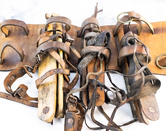 Antique Strap-On Ice Skates Set w/ Leather Carrier – c. 1880–1915