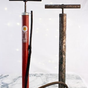 Vintage Bicycle Floor Pumps Set BikeXtras Red Pump Green Metal Pump Lot image 1
