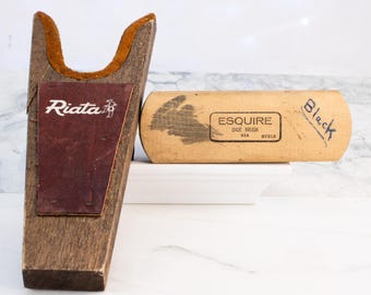 Vintage Riata Wood Leather Boot Jack + Esquire USA Horsehair Shoe Brush Lot