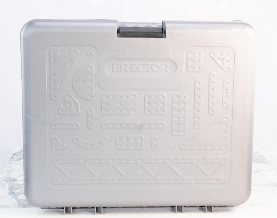 Erector Meccano Motorized Set Gray Carry Case 2 Motors Metal & Plastic Parts Lot