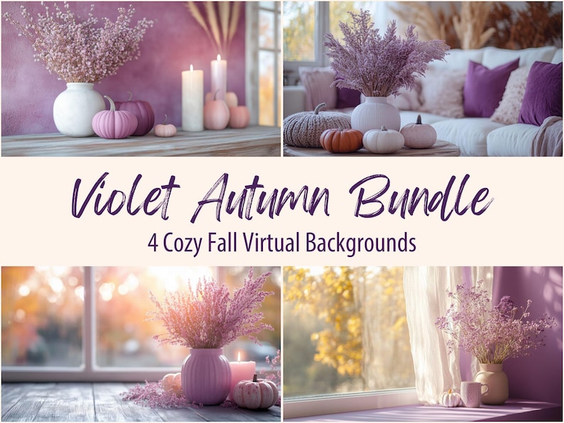 Violet Fall Color Violet Autumn Zoom Background Bundle: 4 Cozy Fall Purple Virtual ...