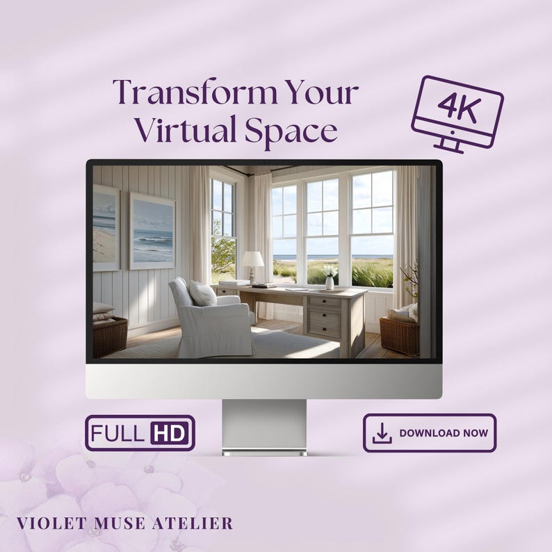 Remote Backdrop Beach House Office Zoom Background: Coastal Virtual Backdrop for Remote ...