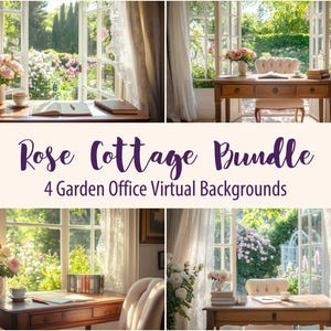 Summer Rose Cottage Zoom Background Bundle: 4 Garden Office Virtual Backdrops (Instant Download)