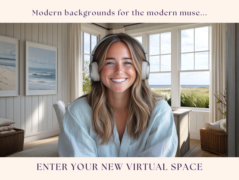 Remote Backdrop Beach House Office Zoom Background: Coastal Virtual Backdrop for Remote ...