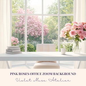 Pinker Rosengarten Hintergrund: Eleganter, digitaler Hintergrund für Home Office (Instant Download)