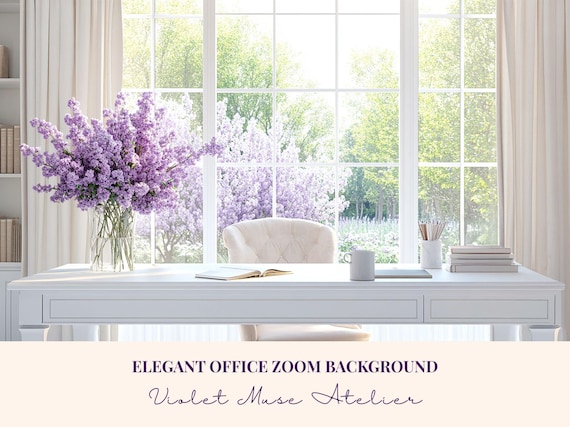 Elegant Home Office Zoom Background: Tranquil Spring Lilac Garden View Virtual Backdrop (Instant Download)