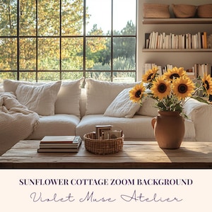Sunflower Cottage Zoom Background: Rustic Farmhouse Virtual Backdrop (Digital Download)