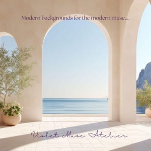 Mediterranean Virtual Background, Bright Coastal Zoom Backdrop, Digital Office Workspace for Video Calls, Instant Download