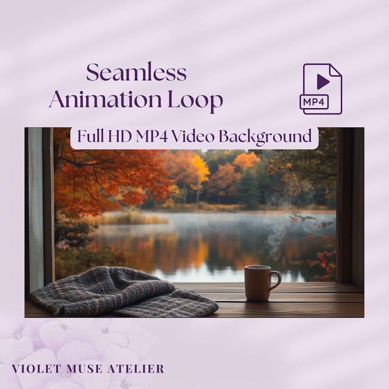 Fall Background Mp4 Animated Fall Cabin Zoom Background: Lake View Window Video Animation ...